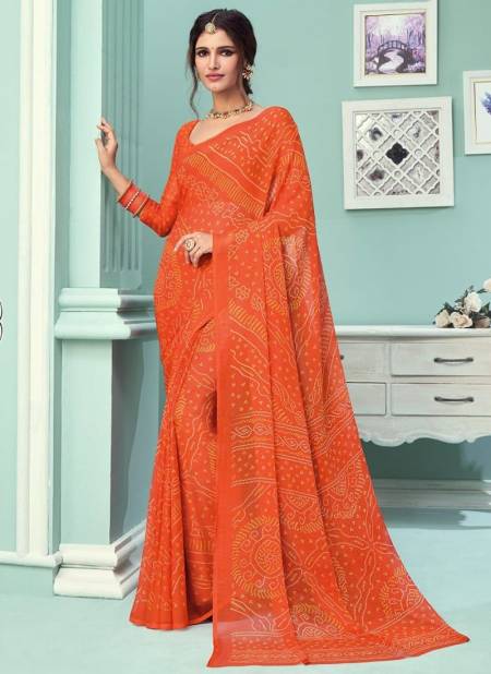 Orange STAR CHIFFON 67TH EDITION Ruchi New daily Wear Chiffon Bandhni Saree Collection 12803 D